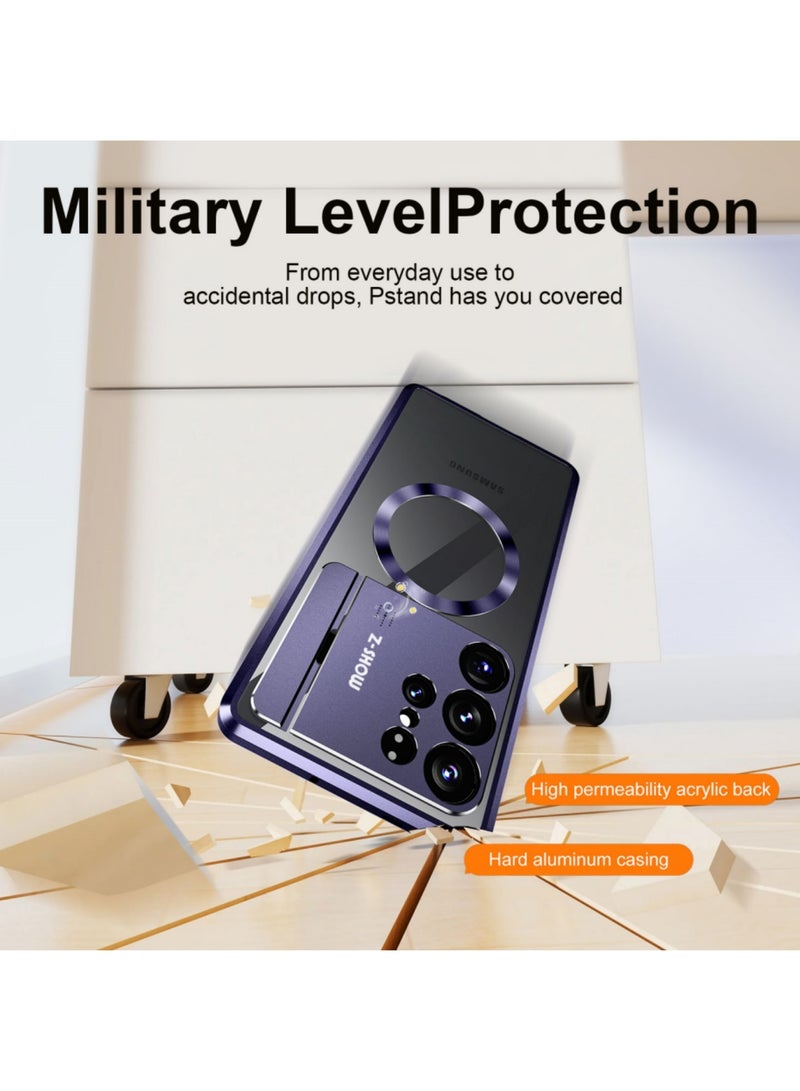 Adando Magnetic Case for Samsung Galaxy S26 Ultra Case, Compatible with MagSafe, Built-In Camera Guard Kickstand and Aromatherapy Tablets, Metal Frame Shockproof Ultra Slim Cover (Purple) - Image 2